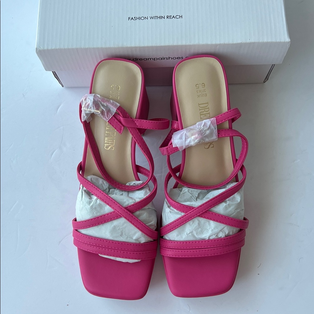 DREAM PAIRS Strappy Heels for Women Platform Chunky High 3-inch Heel Sz 6.5 @ - Picture 2 of 6